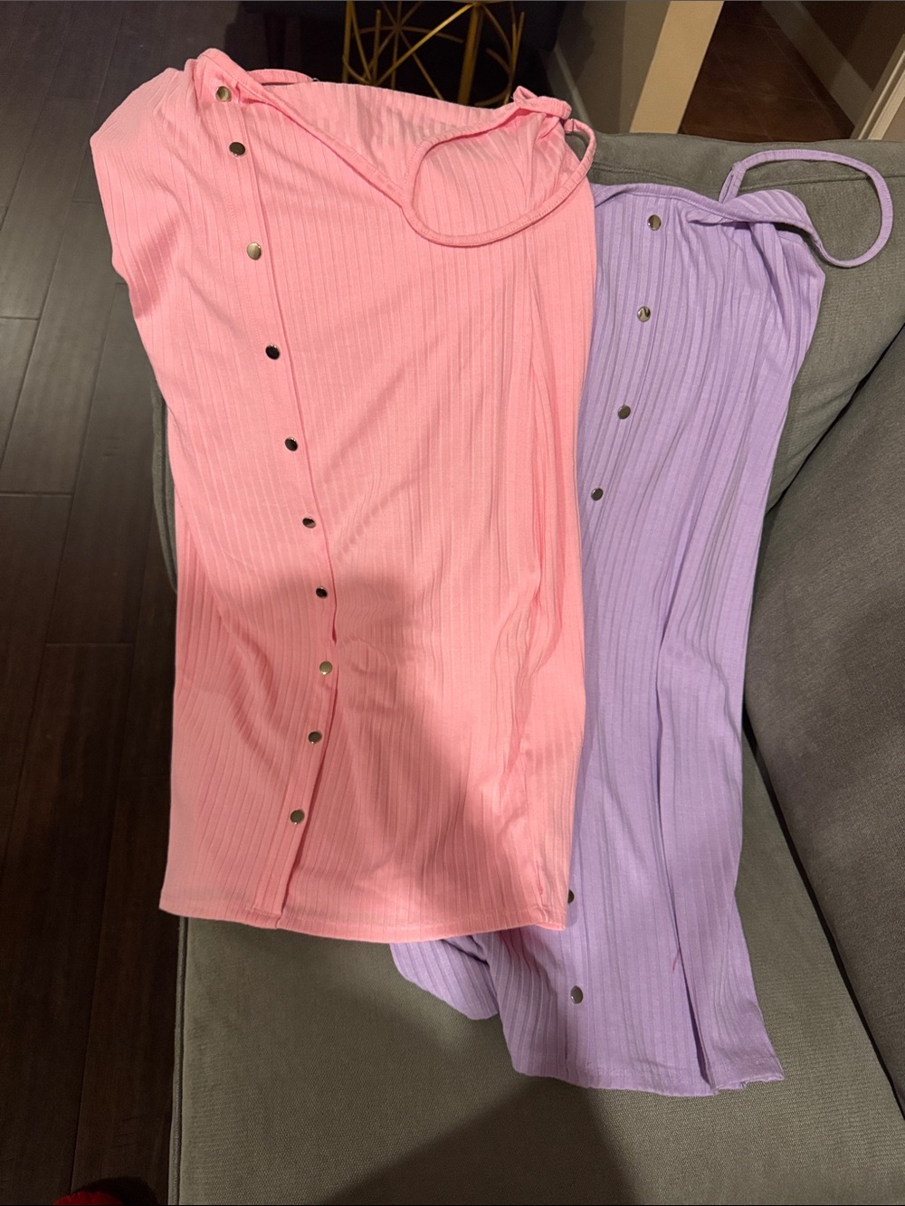 Ribbed Snap-Front Cami dress - Pink & Lavender - set